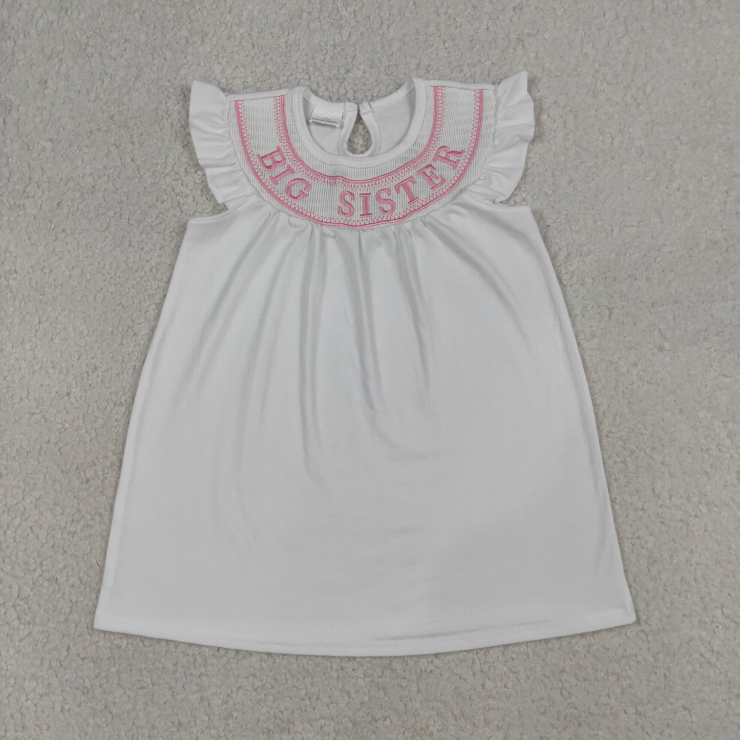Smocked Big Sister Baby Girls Flutter Sleeve Knee Length Dresses