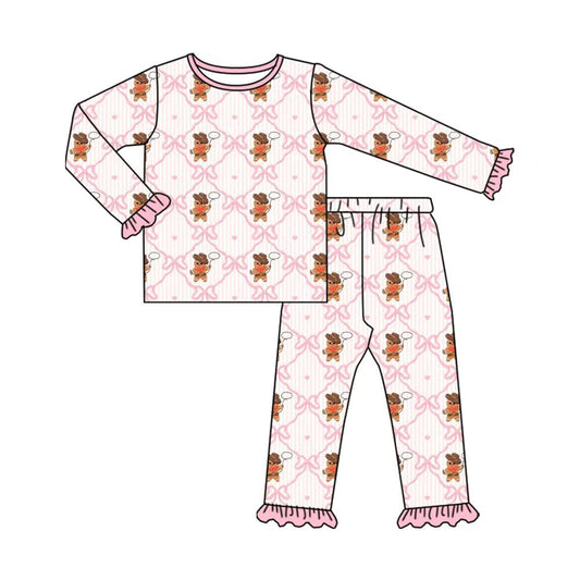 Preorder (moq 20)Baby Girls Bamboo Bows Gingerbread Christmas Pajamas Set