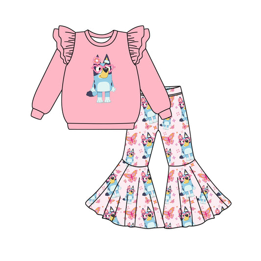 Baby Girls Dog Pink Shirt Top Bell Pants Clothes Sets Preorder(moq 5)