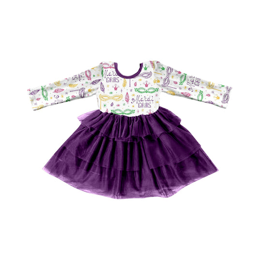 Baby Girls Mardi Gras Ruffle Tutu Knee Length Dresses preorder(moq 5)