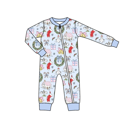 Baby Boys Blue Christmas Gifts Zip Long Sleeve Rompers Preorder(moq 5)