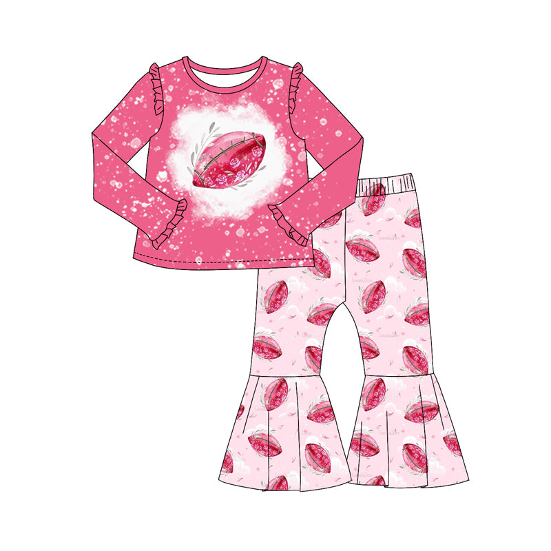 Baby Girls Pink Football Top Bell Pants Outfits Clothes Sets preorder(MOQ 5)