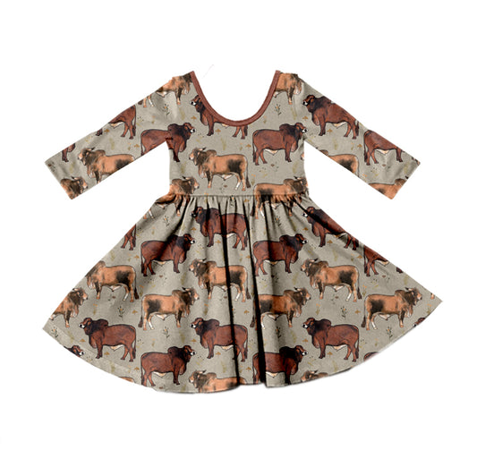 Baby Girls Farm Cow Brown Knee Length Dresses preorder(MOQ 5)