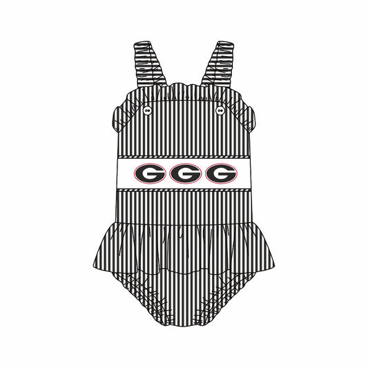 Preorder (moq 5)Baby Girls Strap Black Stripe G Tunic Bummies Team Rompers