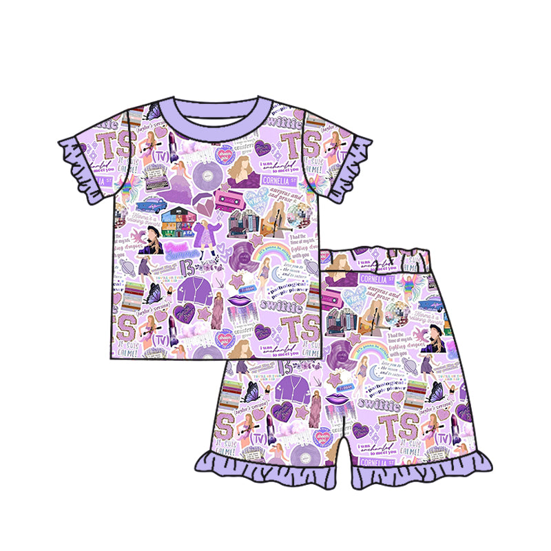 Baby Girls Purple Singer Shirt Shorts Pajamas Boutique Outfits Sets preorder(moq 5)