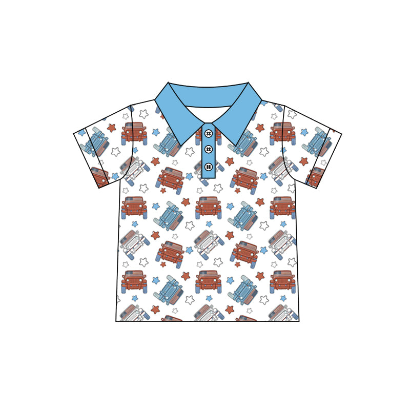 Baby Boys 4th Of July Trucks Buttons Short Sleeve Shirt preorder(moq 5)