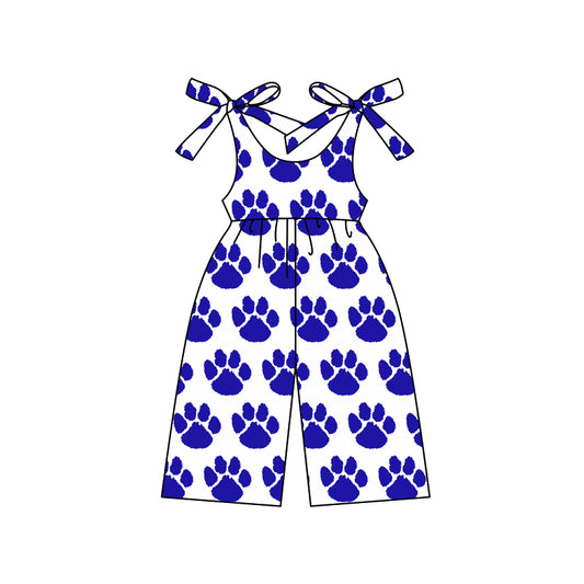 Preorder (moq 5)Baby Girls Blue Paw team Straps Jumpsuits Rompers