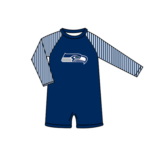 Preorder moq 5 Baby Boys Navy Stripe Long Sleeve Eagles Team Swimsuits