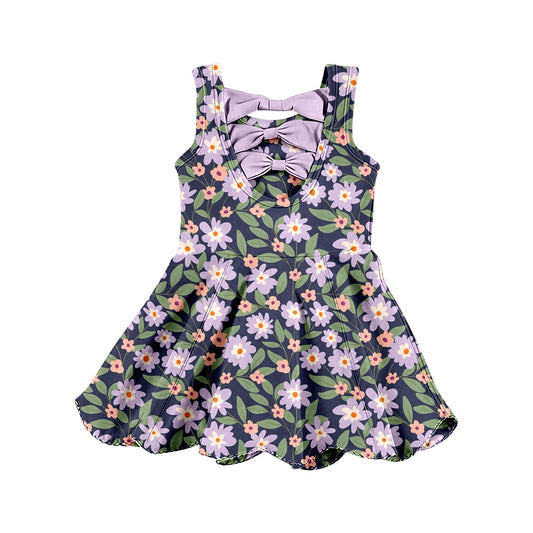 Preorder (moq 5)Baby Girls Sleeveless Colorful Flowers Scallop Shorts Knee Length Dresses