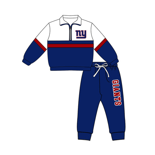 Preorder (moq 5)Baby Boys Giants Ny Zip Pullovers Top Jogger Pants Team Clothes Set