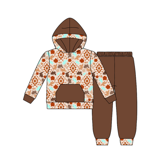 Baby Boys Fall Aztec Hooded Top Pants Clothes Sets Preorder(moq 5)