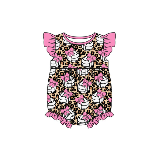 Baby Infant Girls Baseball Bow Leopard Rompers preorder(moq 5)