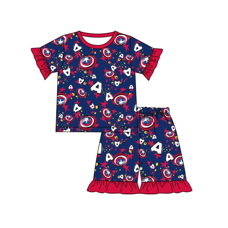 Baby Girls Navy Hero Shirt Shorts Pajamas Clothes Sets preorder(moq 5)