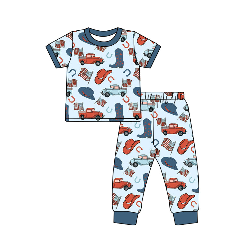 Baby Boys Western 4th Of July Shirt Bell Pants Pajamas Clothes Sets preorder(moq 5)