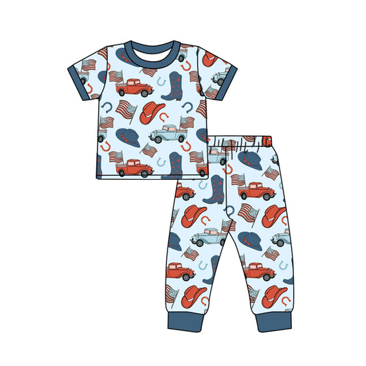 Baby Boys Western 4th Of July Shirt Bell Pants Pajamas Clothes Sets preorder(moq 5)