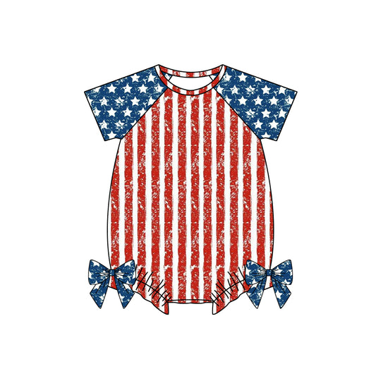 Baby Infant Girls 4th Of July Stripes Stars Bows Rompers preorder(moq 5)