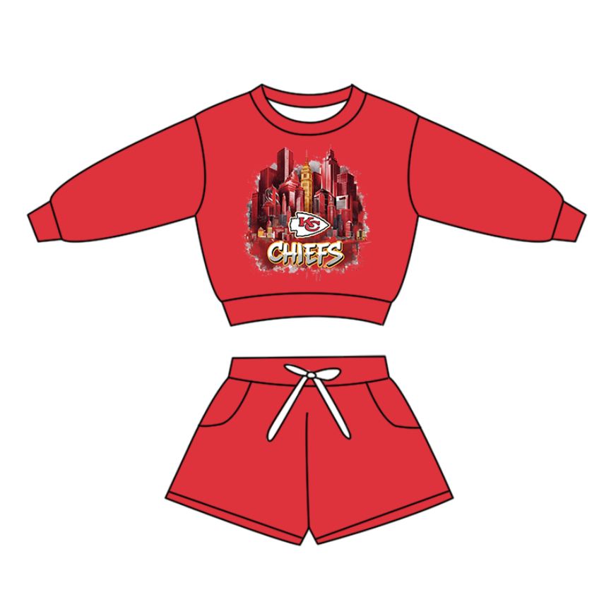 Preorder(moq 5)Baby Boys Long Sleeve KC Chiefs Top Pockets Shorts Team Clothes Sets