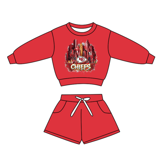 Preorder(moq 5)Baby Boys Long Sleeve KC Chiefs Top Pockets Shorts Team Clothes Sets