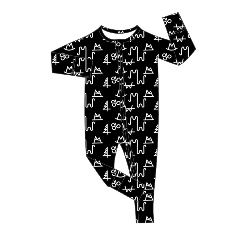 Baby Toddler Boys Western Black Words Zip Long Sleeve Rompers preorder(moq 5)