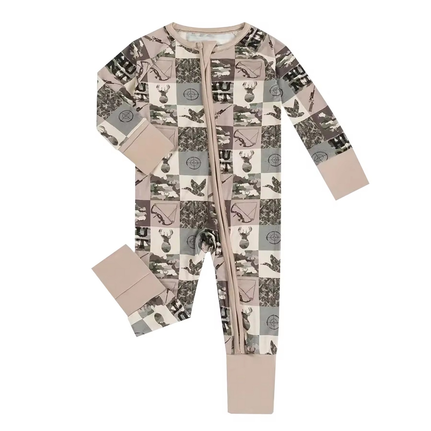 Baby Infant Boys Duck Camo Hunting Long Sleeve Zip Rompers preorder(moq 5)