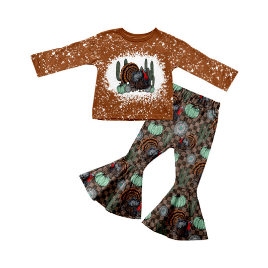 Baby Girls Turkey Cactus Western Tee Top Bell Pants Clothes Sets preorder(MOQ 5)