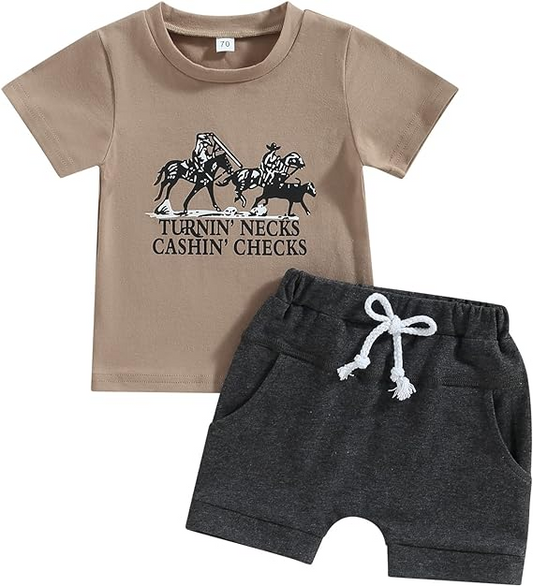 Baby Boys Brown Rodeo Shirt Black Shorts Clothes Sets preorder (moq 5)