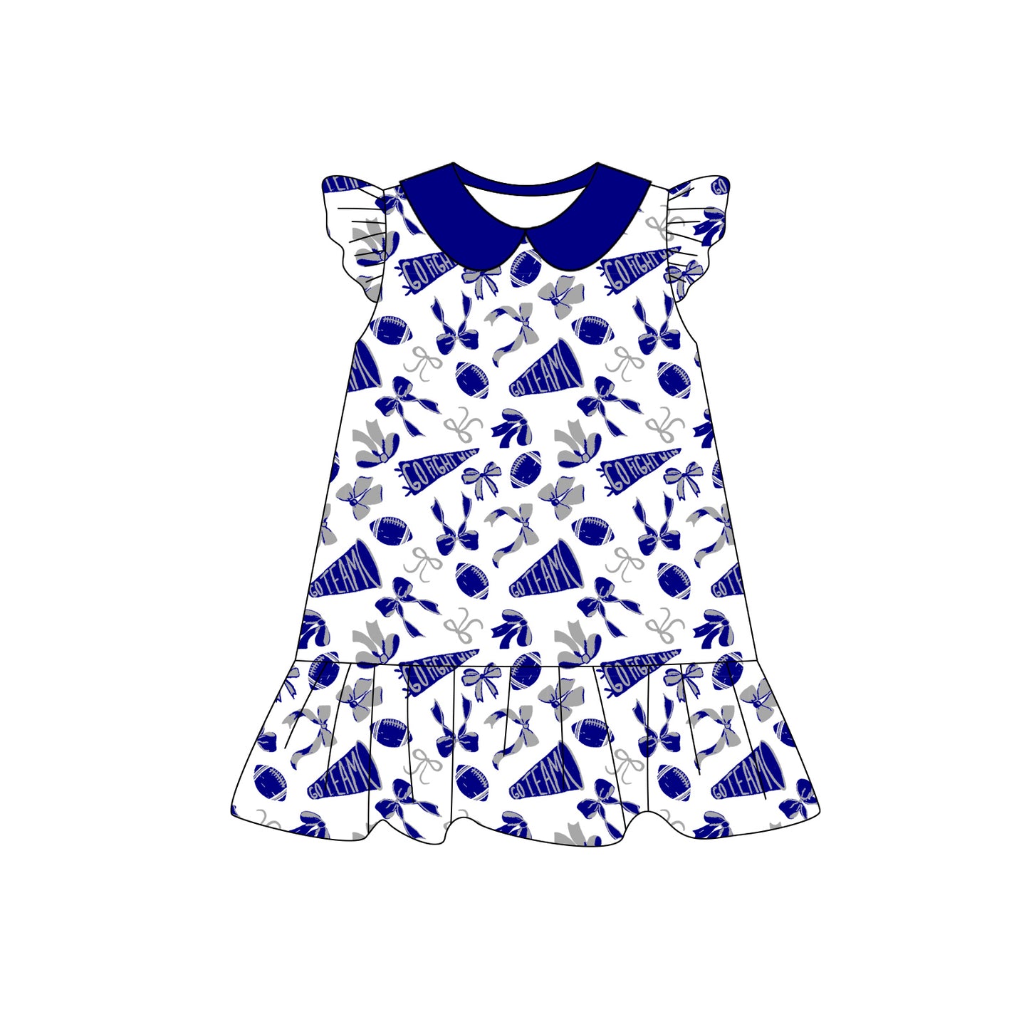 Preorder (moq 5)Baby Girls Blue flutter sleeve Team Knee Length Dresses