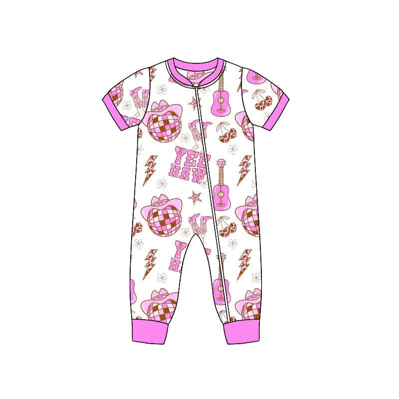 Baby Infant Girls Western Disco Pink Zip Rompers preorder(moq 5)