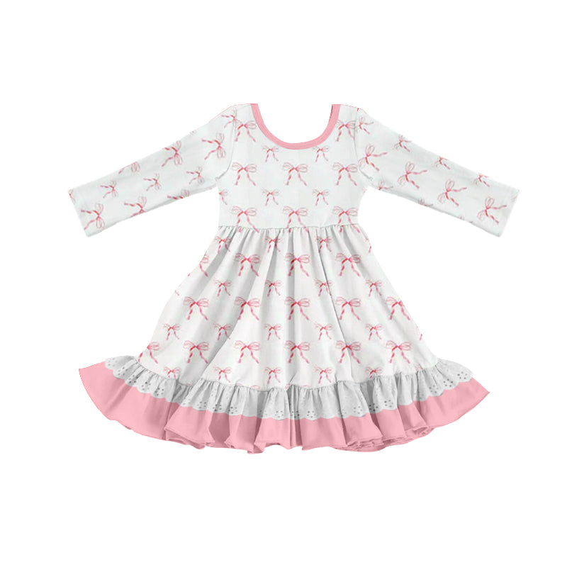 Baby Girls Pink Bows Long Sleeve Dresses Preorder(moq 5)