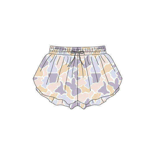 Preorder (moq 5)Baby Girls Colorful Rabbits Camo Easter Ruffle Shorts Bottom