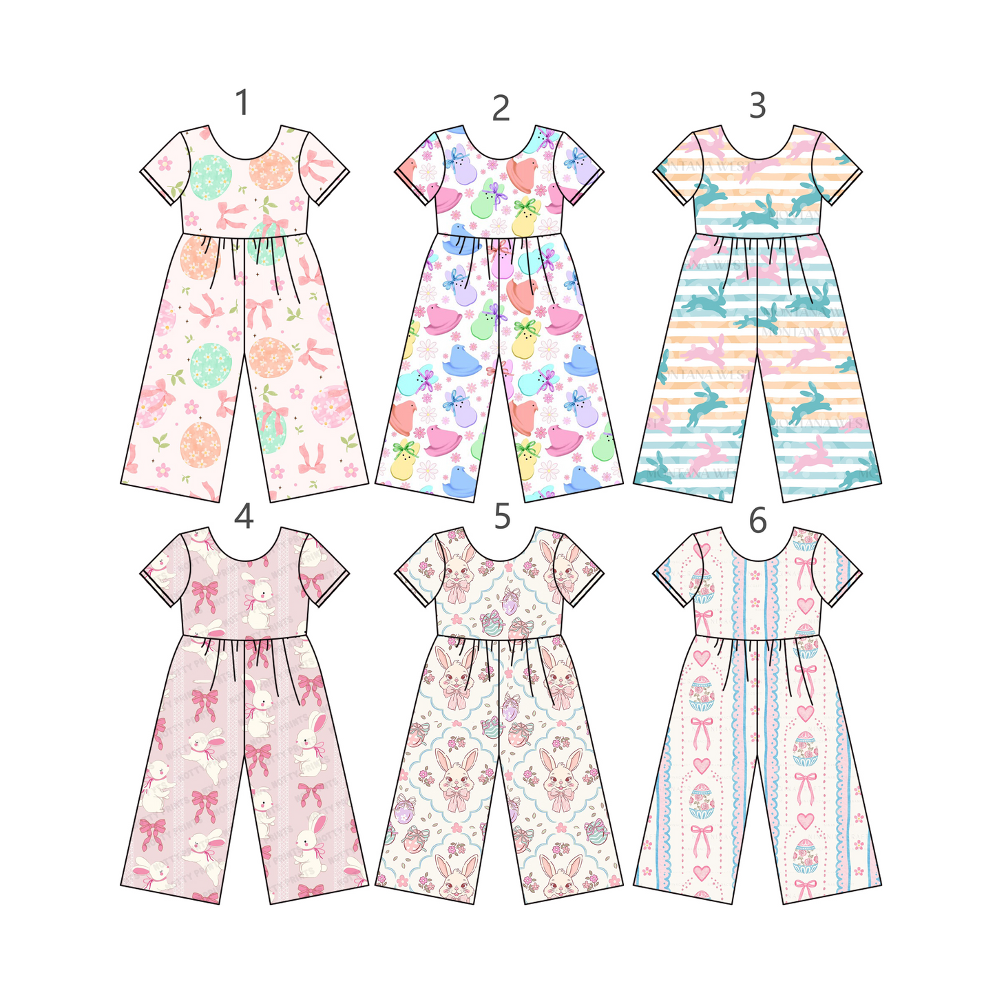 Preorder moq 5 (each item)Baby Girls Short Sleeve Rabbits Bows Flowers Pants Jumpsuits