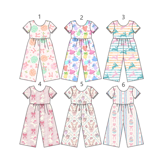 Preorder moq 5 (each item)Baby Girls Short Sleeve Rabbits Bows Flowers Pants Jumpsuits