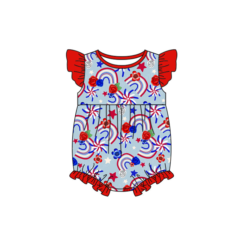 Baby Infant Girls Rainbow Flowers 4th Of July Rompers preorder(moq 5)