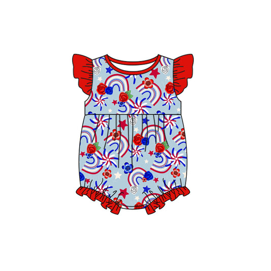 Baby Infant Girls Rainbow Flowers 4th Of July Rompers preorder(moq 5)