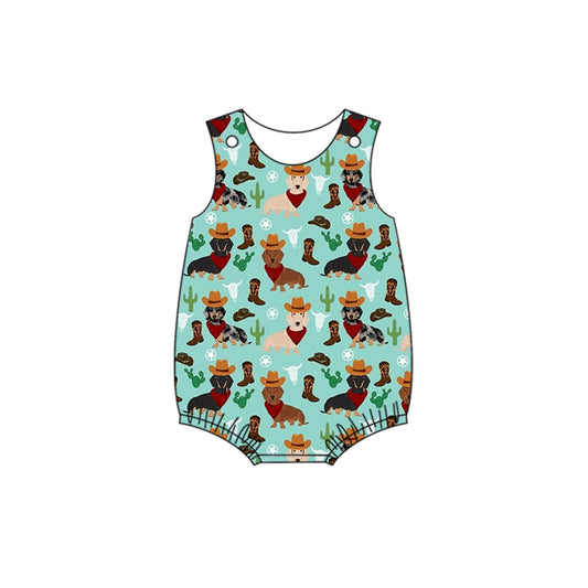 Baby Infant Boys Western Dogs Sleeveless Buttons Rompers Preorder(moq 5)