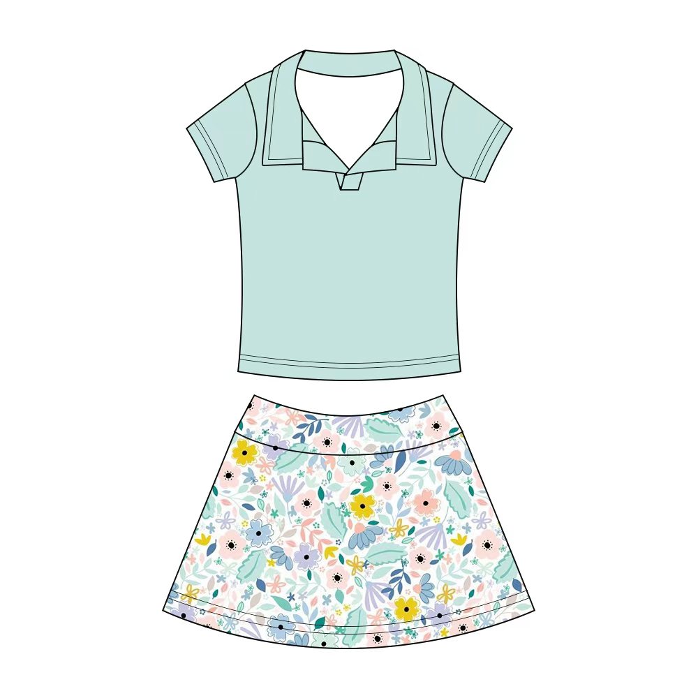 Preorder (moq 5)Baby Girls Button Pullovers Top Colorful Flowers Skirt Shorts Clothes Set