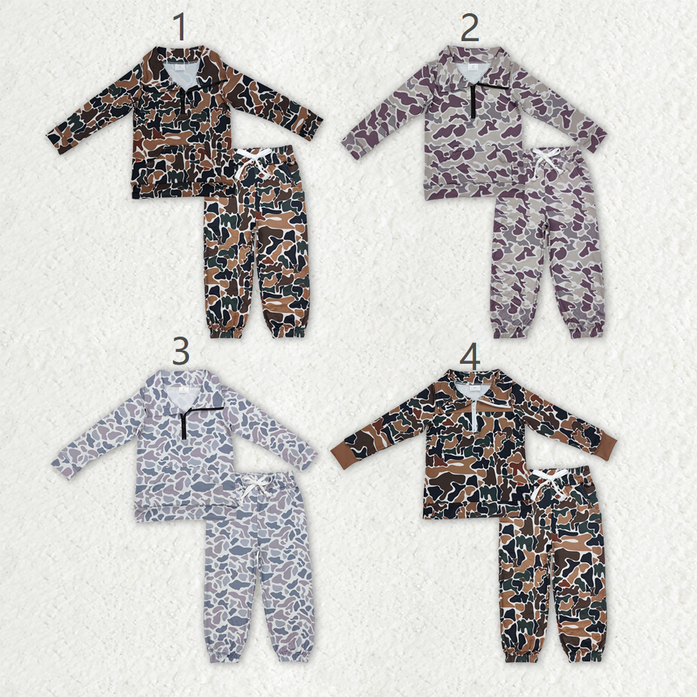 Sibling Baby Boys Camo Zipper Pullover Top Pockets Jogger Pants Southern Clothes Sets