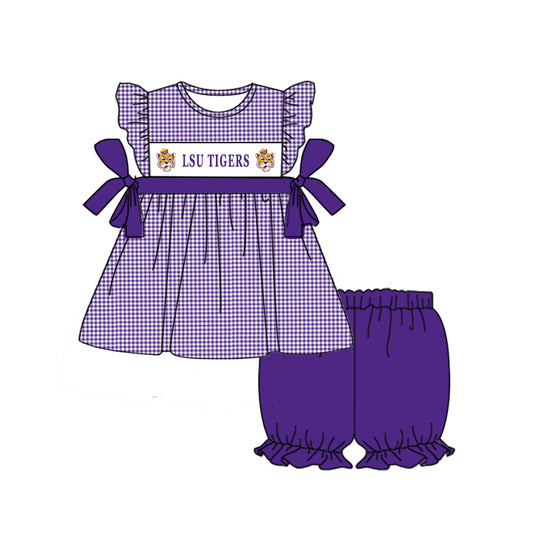 Baby Girls LSU Tigers Bows Team Tops Elastic Shorts Clothes Sets preorder (moq 5)