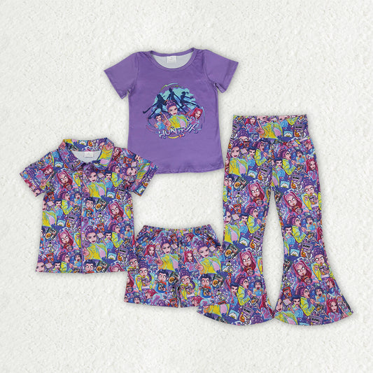Sibling Baby Girls Demon Hunter Button Short Pajamas Bell Bottom Pant Clothes Sets