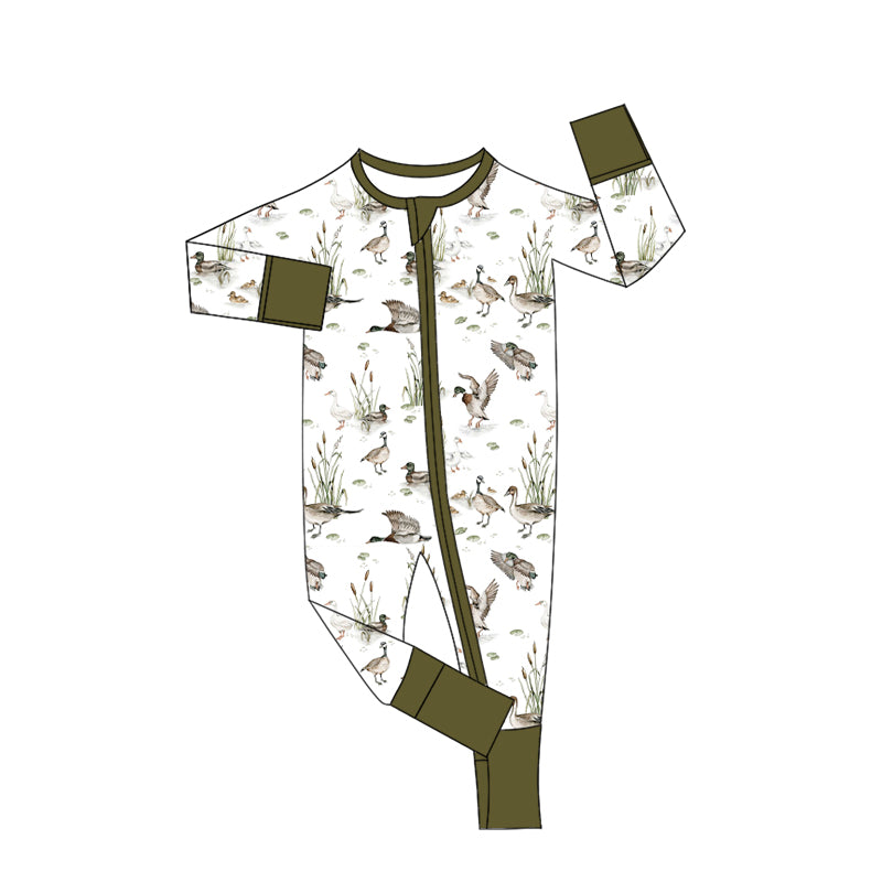 Baby Boys Fall Mallard Ducks Zip Long Sleeve Rompers preorder(moq 5)