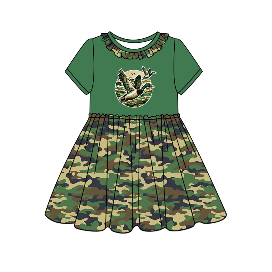 Baby Girls Green Duck Camo Knee Length Dresses preorder (moq 5)