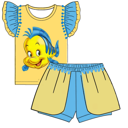 Baby Girls Fish Shirt Shorts Summer Clothes Sets preorder (moq 5)
