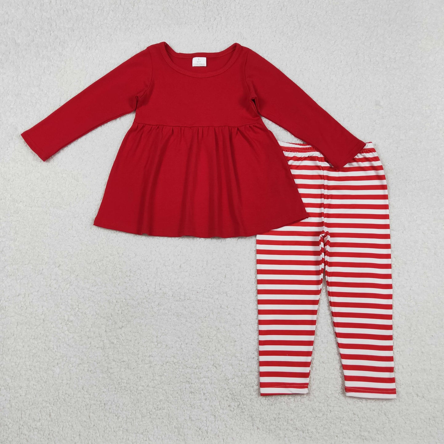Baby Girls Red Long Sleeve Tunic Stripe Leggings Clothes Sets