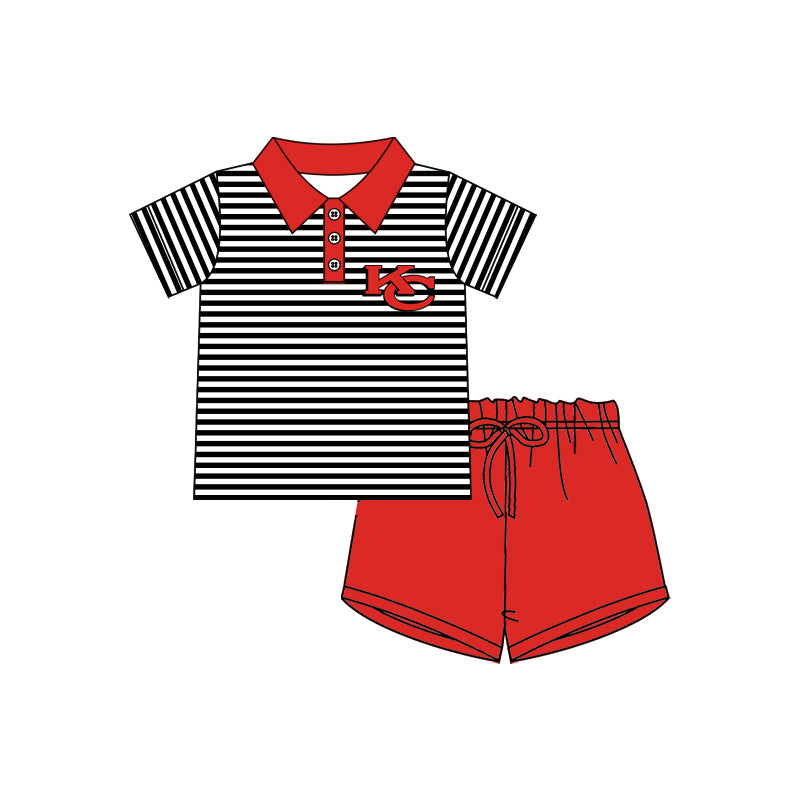 Baby Boys K C Team Stripes Shirt Red Shorts Clothing Sets Preorder(moq 5)