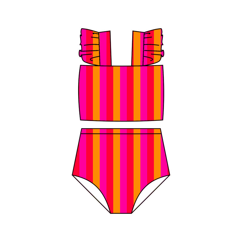 Baby Girls Orange Pink Stripes Straps Top Bummie Swimsuits Clothes Sets Preorder(moq 5)