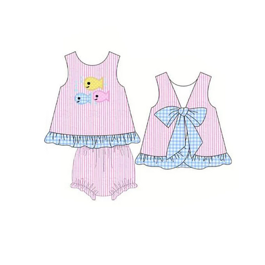 Baby Girls Fish Ruffle Tops Bummie Clothes Sets split order preorder May 10th