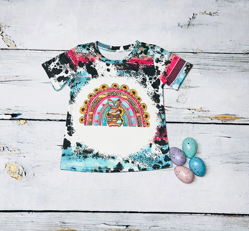 Baby Girls Short Sleeve Easter Sunflower Rabbit Tee Shirts Tops preorder(moq 5)