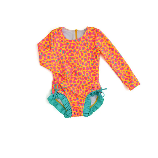 Baby Girls Orange Leopard Long Sleeve One Piece Swimsuits Preorder(moq 5)