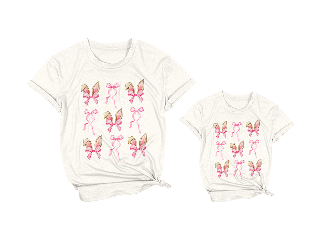 Preorder (moq 5 each) Mommy and Me Women Baby Girls Easter Rabbits Bows Short Sleeve Tee Shirts