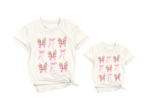Preorder (moq 5 each) Mommy and Me Women Baby Girls Easter Rabbits Bows Short Sleeve Tee Shirts